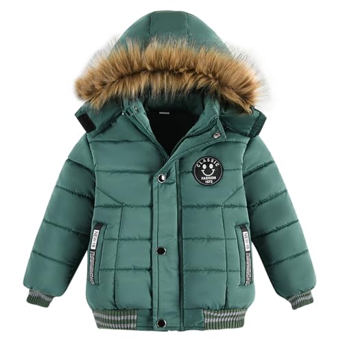 linboo Doudoune Garçon Manteau Hiver Blouson à Capuche Fourrure Chaud Veste Doublure Polaire, Vert, 5-6 ans(Taille du fabricant: 130)