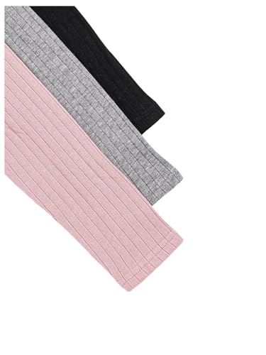Image of OYOANGLE Girl's 3 Packs Button Front Crew Neck Long Sleeve T-Shirt Ribbed Knit Basic Tee Tops