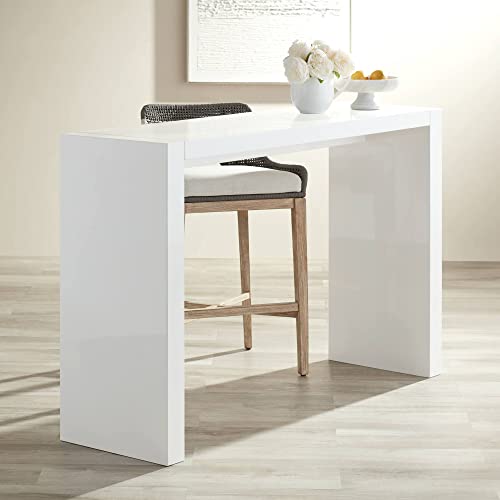 Studio 55D Jessa Modern Minimalist Gloss White Rectangular Counter Bar Table 60" X 18" For Living Room Bedroom Bedside Entryway House Balcony Office Bathroom #TOP26