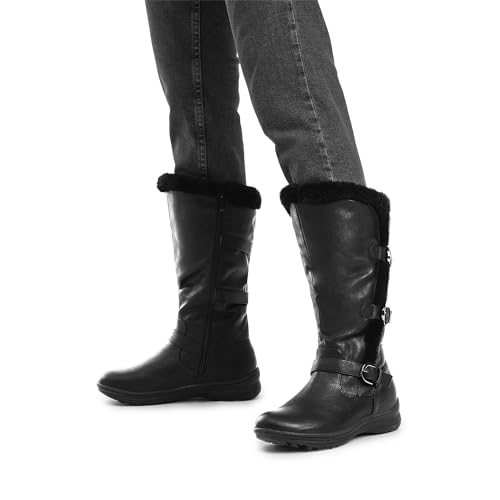Dream Pairs Women'S Fully Faux Fur Lined Triple Buckle Ruched Snow Knee High Winter Boots Black Pu Size 7 thumb #6