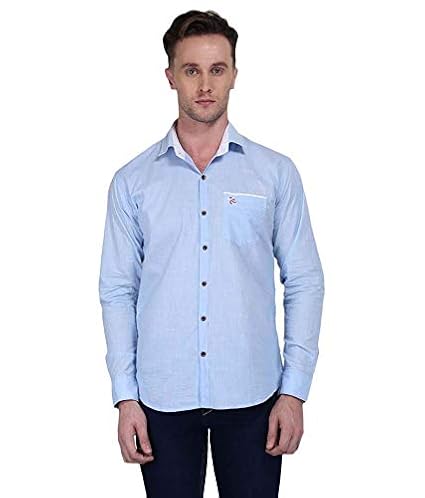 Blue Cotton Plain Casual Fancy Solid 