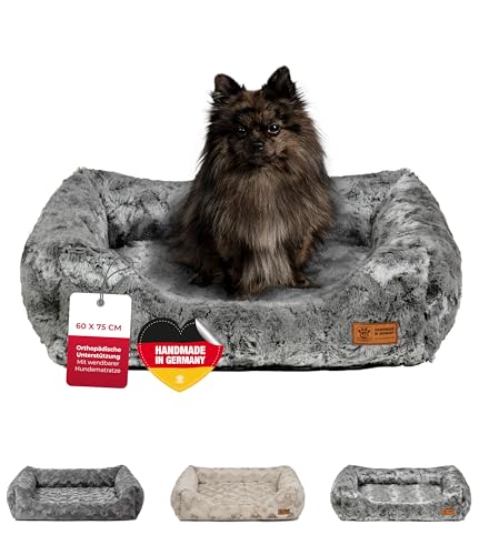 HS-Hundebett® Kuschelbett Deluxe Exklusiv S (60x75 cm) – Orthopädisches Hundebett mit Memory Foam & Anti-Rutsch – Waschbar – Shadow – Made in DE