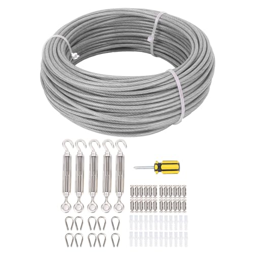 Kit de cable de acero inoxidable 304 de 1/8 pulg con tensores de gancho y ojo, 100 pies miniatura 5