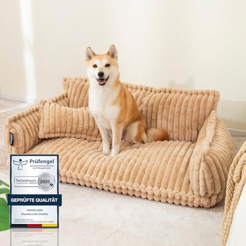 noviclass® Hundesofa Chaffar Hundebett | Orthopädische Matratze | Moderner Stil | Cord-Design Größen (Kamel, XL (120cm))