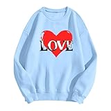 QJDFLL Valentine's Day Gifts for Men Damen-Kapuzenpullover zum Valentinstag, modisch, lässig, mit Aufdruck, langärmelig, lockerer Rundhals-Kapuzenpullover(Hellblau,S)