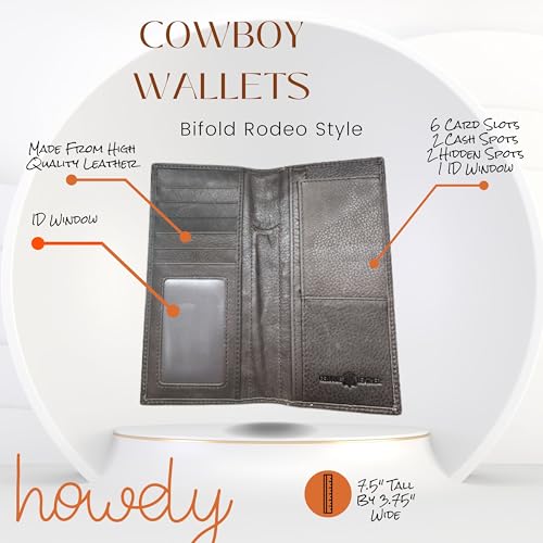 Men’s Long Leather Wallet – Hand Tooled Basketweave Bifold with Cowboy Praying Concho and Hair-On Cowhide – Rodeo Checkbook Wallet for Faith-Based Western Gifts4