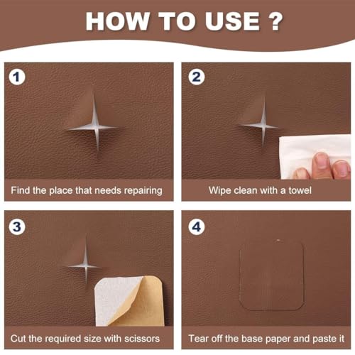 Image of Self-Adhesive Genuine Leather Repair Patch30x60cm for Sofa Repair Car Seats Jackets Durable Adhesive Sheet Waterproof for Couches Furniture Bags. (3, Brown)