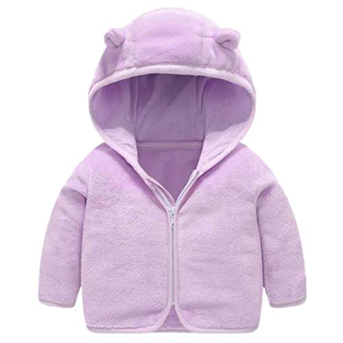 Baby Coral Fleece Hoodie Jacket, Winter Warm Coral Fleece Zipper Bear Ears Hoodie Jacket Outerwear for Baby Toddlers Little Girls, Purple, 6-7 Years Little Kid = Tag 130
