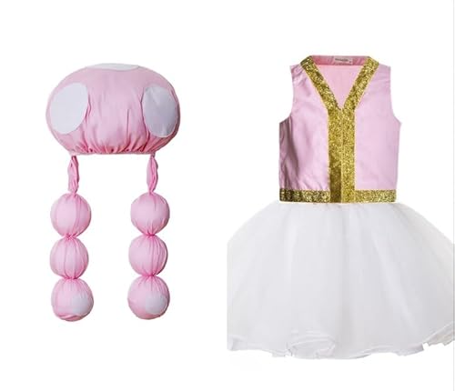 Ruikajia Adorable Mushroom costume Toadette hat dress Mushroom Damsel Princess kids Costume 3 Years