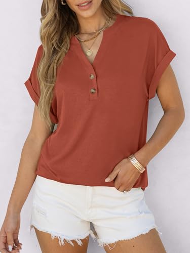 Image of ANRABESS Womens Short Sleeve Henley Tops V Neck Dressy Casual Blouses Summer Trendy Tee Shirts 2026 Vacation Fashion Clothes