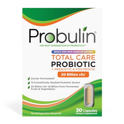 Probulin Total Care Probiotic Supplement Daily Gut Digestive and Immune Health Probiotics Capsules for Men and Women 20 Billion CFU Vegan 30 Count Box