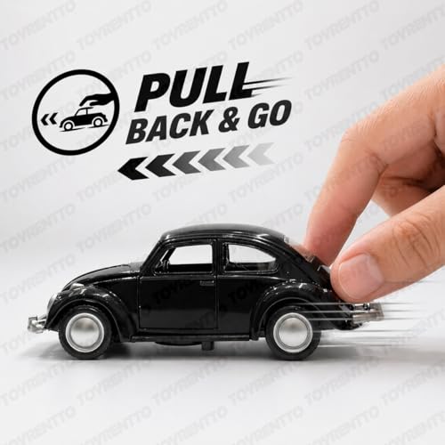 Image of 1:36 Scale 1967 Classic Black VW Beetle Die-Cast Pull Back Toy Car with Openable Doors, Metal Body Collectible Model for Kids & Adults