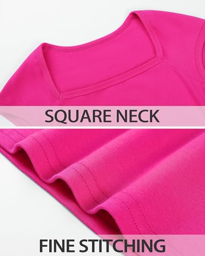 Image of Crop Tops for Girls Short Sleeve Shirt Girls Summer Tops Square Neck Slim Fit Tops Basic Tee