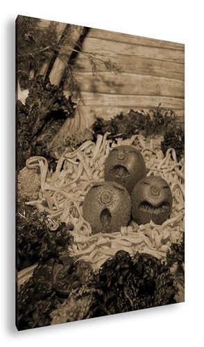 Toile fruits et légumes deyoli effet sépia de qualité supérieure sur authentique cadre en bois