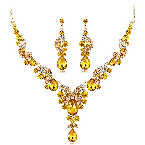 Wekicici Bridal Necklace Earrings Set Art Deco Floral Wave Teardrop ...