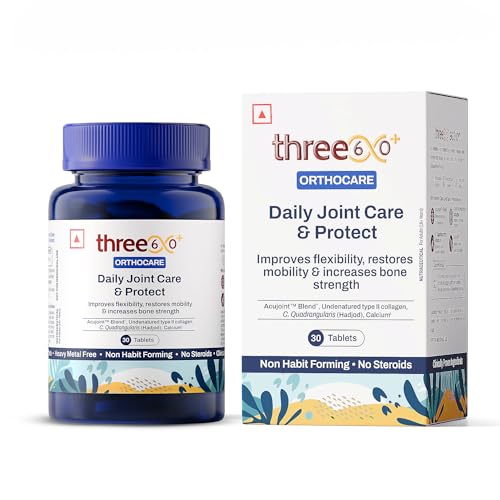 three60+ Daily JOINT CARE & PROTECT tablets | Improves Bone Strength, Promotes Cartilage Repair, Enhances Joint Mobility | Acujoint, Undenatured type-II collagen, Hadjod | (30 Tablets) (Pack of 1)