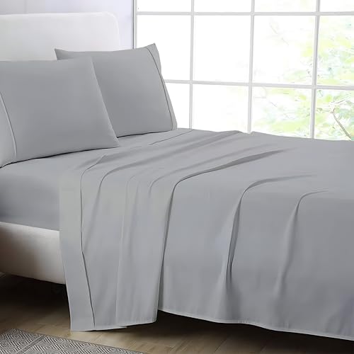Image of Light Grey Queen Flat Sheet Only, Soft 100% Cotton Top Sheets | Sateen Weave 1 Piece Cool & Breathable Luxury Hotel Quality Bed Sheets, Extra Soft and Comfy - Wrinkle Free Bedsheet