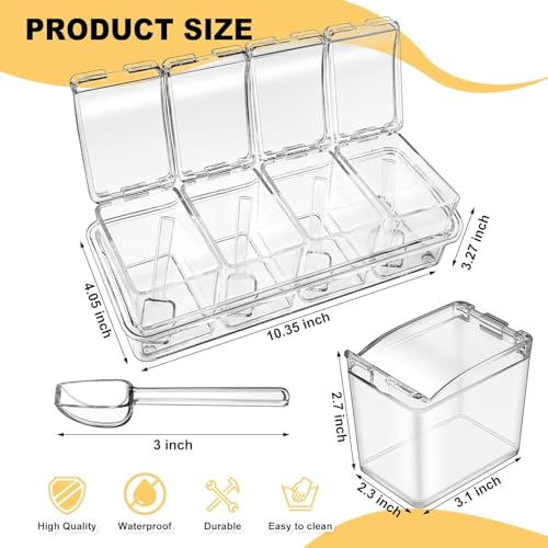 Image of HAMSA Multipurpose Spice Jars For Kitchen, Masala Box, Detachable Container Small Spices Rack, Salt Sugar Pepper Seasonings Jar, small box storage with spoon Acrylic, Masala Dani,Dabba For Kitchen