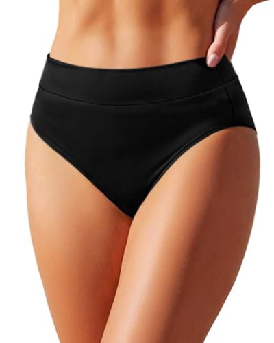 Tempt Me Women Black High Waisted Cheeky Bikini Bottoms Tummy Control Scrunch Butt Swim Bottom Only M