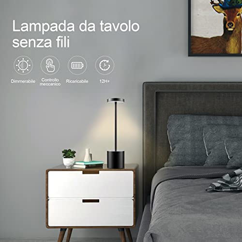 HYMZP Lámpara de Mesa Inalámbrica, Lámpara de Mesa LED Recargable de 5000mAh,Regulable, Lámpara de Metal, Para el Comedor, el dormitorio, el exterior （Negro - imagen 6