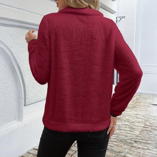 Rikbuig Red Half Zip Sweatshirt Women Oversized Fleece Quarter Zip Pullover - image 2