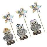 FONDOTIN 3セット 猫頭鷹風車飾り 転可能な小型ピンウィール ガーデン芝生園用オーナメント 写真撮影やパーティーにも適した屋外デコレーシ