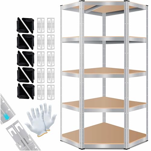 KESSER® Estantería esquinera para Cargas Pesadas, para sótano, 180 x 75 x 40 cm, hasta 875 kg, 5 estantes Ajustables, Tablero de Fibra de Densidad Media de Metal, estantería para Taller, sótano
