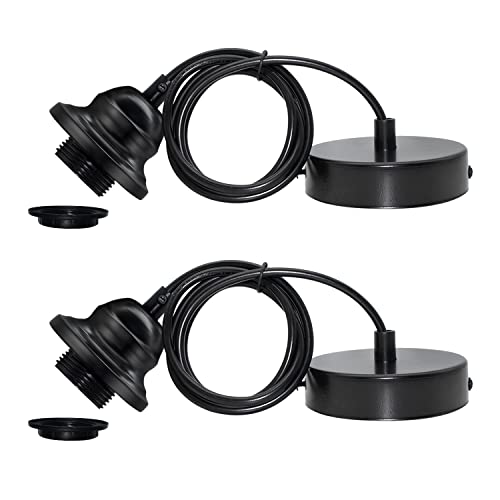 Wrpacttg E27 Suspendues Accessoires,2PCS Luminaire Suspendu Noir, Kit Suspension Luminaire avec 120CM Réglable Câble,E27 Porte Lampe Suspension Compatible avec Abat-jour, pour Salon Chambre Cuisine Cover