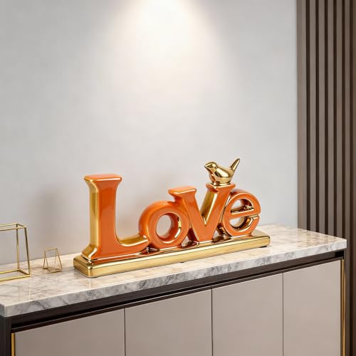 Estatua Decorativa Love Sign Blanco y Dorado miniatura 3