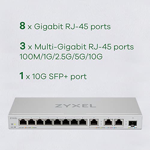 Image of Zyxel 12 Port Network Switch | 10Gb Multi Gigabit Switch | Web Managed | 8X 1G, 3X 10G, 1x 10G Fiber SFP+ Ports | Silent Smart Fan | QoS, VLAN | Ethernet Splitter | TAA Compliant | XGS1250-12