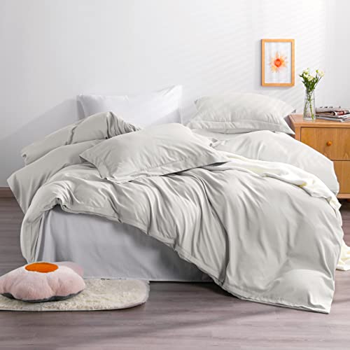 Image of NTBAY Queen Duvet Cover Set, 1 Duvet Cover and 2 Pillow Shams, Soft Brushed Microfiber Comforter Cover with Zipper Closure, Light Grey