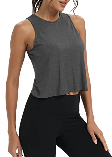 Image of Mippo Workout Tops for Women Cropped Open Back Sleeveless Tank Tops Athletic Gym Yoga Shirts Loose Fit