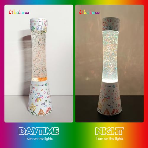 Image of 15.5 Inch Beautiful Music Party Rainbow Glitter Lamp, 2pcs Bulbs, Starry Night Light, Birthday Present for Girls, Kids, Adults and Teens, Mood Lighting, Home and Room Decor, Calming Rainbow Lamp