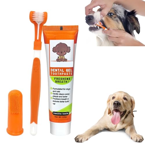 Spazzolino per Cani,Spazzolino e Dentifricio per Cani,Set Pulizia Denti Cane,Dental Care Kit Cane,Sapore di vaniglia