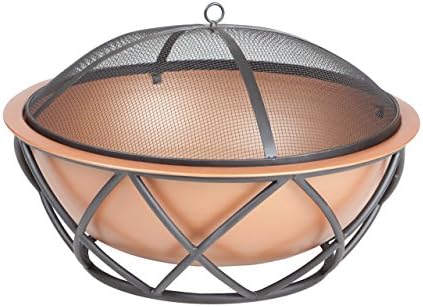 Fire Sense 62241 Fire Pit Barzelonia Copper-Look Wood Burning Lightweight Portable Outdoor Firepit Backyard Fireplace Camping Bonfire Included Screen Lift Tool & Cooking Grate - Round - 26"