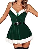 Avidlove Sexy Santa Costume for Women Santa Dress Christmas Outfit Chemise Velvet Babydoll Dress Sleepwear(green, Large)
