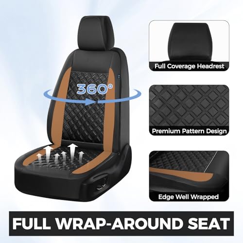 Image of Seat Covers, Atomutive Seat Covers Full Sets, Waterproof Seat Cover for Cars, Luxury Leather Universal Seat Cover Accessories Fit for Most Cars SUV Truck Sedans(Brown)