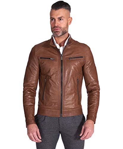 D'Arienzo Giacca in Pelle Marrone Uomo Made in