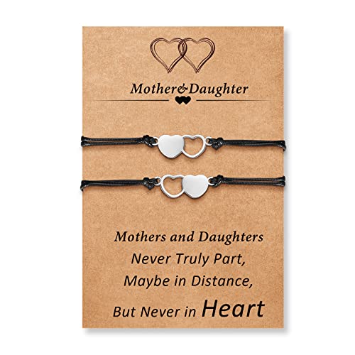 Image of Desimtion Mom and Daughter Bracelets for 2, 3, 4, 5, 6, Mother Daughter Matching Heart Bracelets - Birthday Gifts for Mom from Daughter