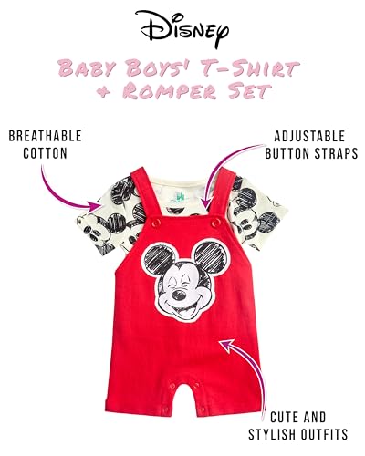 Disney Baby Boys Shorts Set - 2 Piece Spiderman Mickey Mouse Cars Winnie the Pooh Shortall Romper Shirt Short Set (0-3M-24M)2