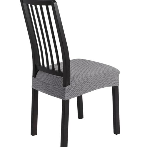 Image of SearchI Stretch Dining Chair Seat Covers Set of 4, Soft Removable Washable Seat Covers for Dining Chairs, Dining Room Seat Cover Protector (Rear-Covered, Twill Jacquard Grey)
