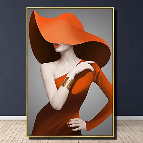Toile orange chapeau sexy femme pour une deco de chambre chic
