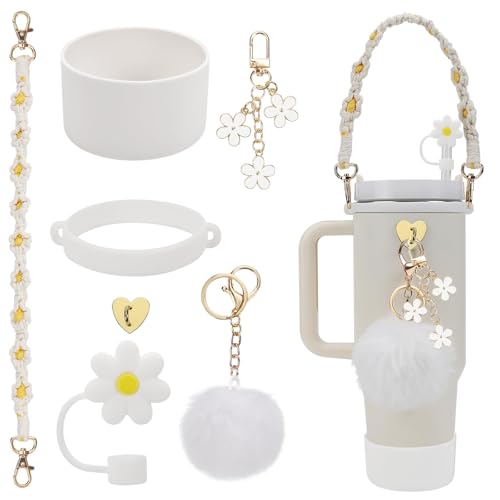 Supchamp Cup Zubehör für Stanley Cup - Quencher Zubehör Auslaufsicher Accessories Silikon Anhänger Becherhalter Strohhalm Abdeckung für 800ML-1000ML Tumbler Weiß