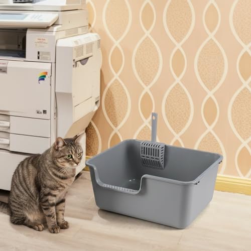 4 areneros plásticos altos para gatos con palas, gris miniatura 5