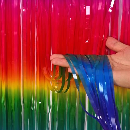 Image of Gradient Colorful Party Streamers Backdrop Decorations - GREATRIL Rainbow Party Backdrop Curtains for VBS /Candyland /Birthday /Neon Glow /Graduation 2026 /Disco /Bachelorette Themed - 1m x 2.5m - Pack of 2