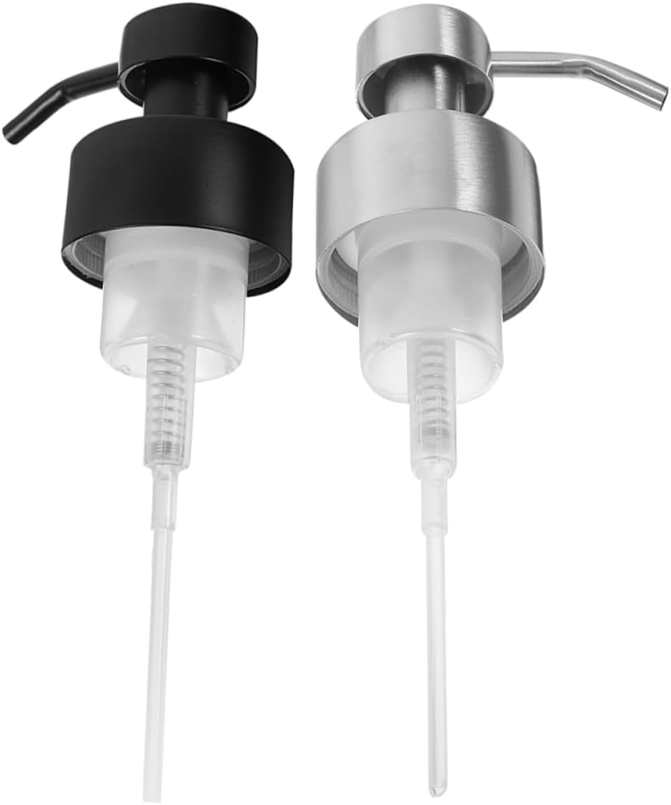 2pcs Stainless Steel Foam Soap Dispenser Pump Heads Lotion Dispenser for Kitchen and Bathroom Reusable Pump Tops Black and Silver