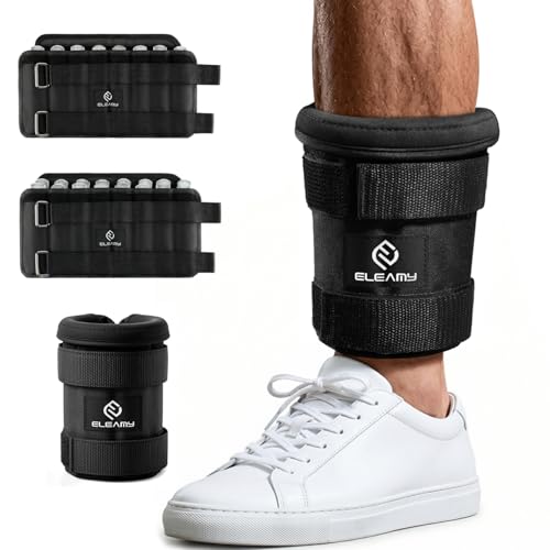 ELEAMY Adjustable Ankle Weights for Women & Men - 1-15lb Pair - Black