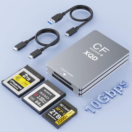 CFexpress Type B & XQD & SD Lecteur de Carte 3en1 en Aluminium, 10Gbps USB 3.2 Gen 2 Lecteur de Carte Mémoire CFe Type B & XQD, Lecteur de Carte CF & XQD & SD Adaptateur pour Windows/Mac/Linux/Android