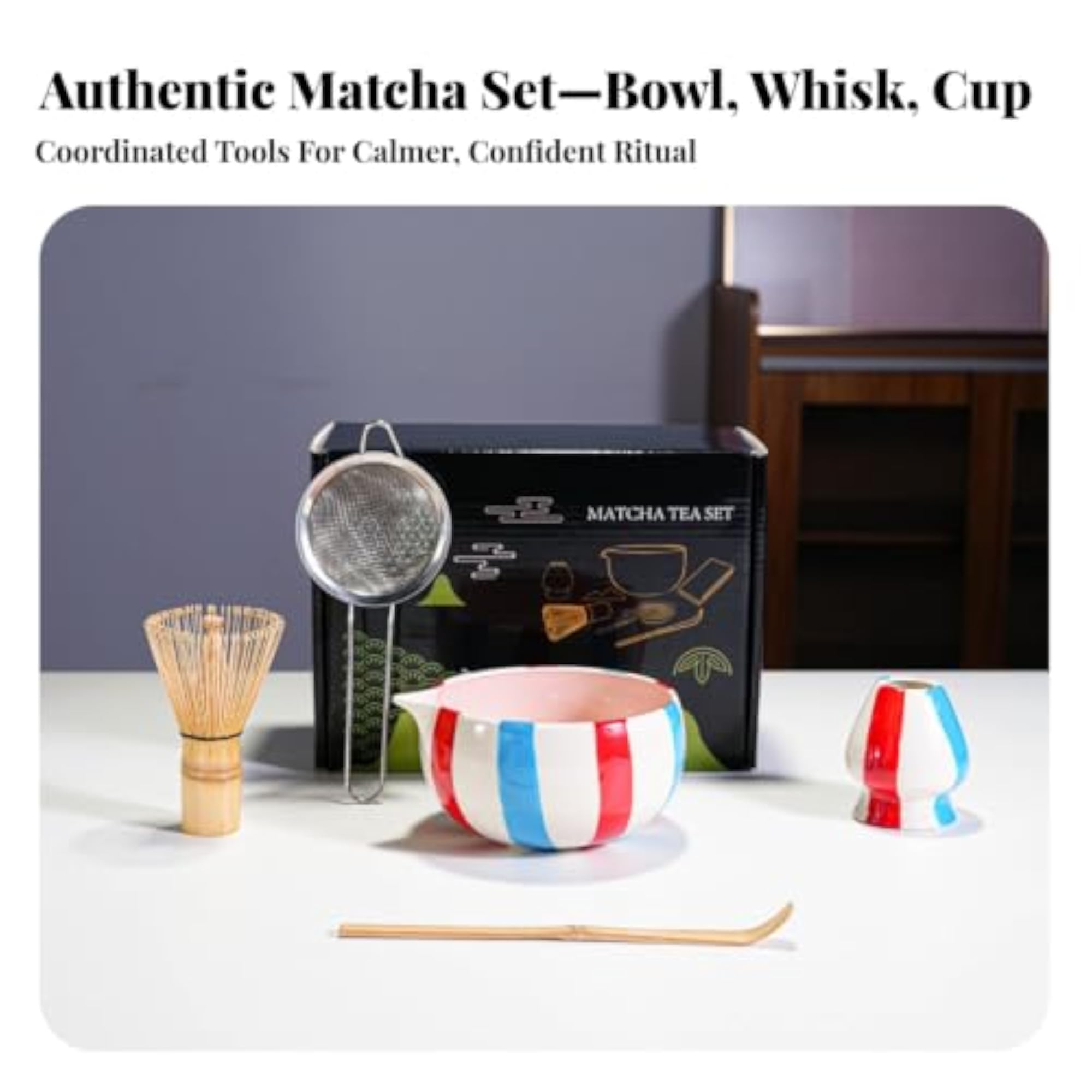 5 Piece Set Traditional Matcha Tea Set with Whisk Holder