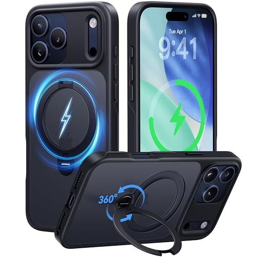 【2025最高傑作&定点360度回転】CASEKOO iPhone 17 Pro Max 用 ケース MagSafe対応 米軍MIL規格 360°全方向耐衝撃 高耐久性【横縦両立・角度自由調整】最大25W急速充電対応 指紋防止/マット仕上げ/黄変防止/半透明 ラップホール付き ワイヤレス充電対応 いphone17promax 用ケース 6.9インチ「MagicStand Pro」(ブラック)